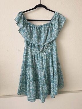 Saints & Hearts Blue Boho Off Shoulder Mini Dress Floral